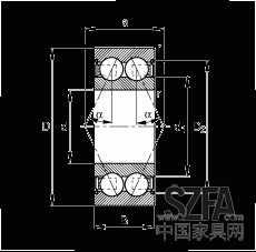 角接觸球軸承 30/8-B-2Z-TVH, 雙列，雙側(cè)間隙密封，接觸角 α = 25°